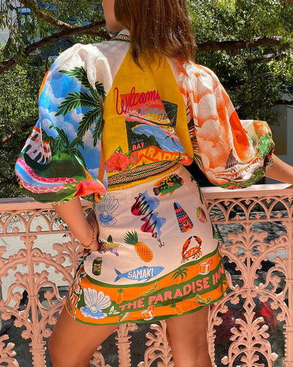 Lian - Tropische Print Overhemdjurk met Riem