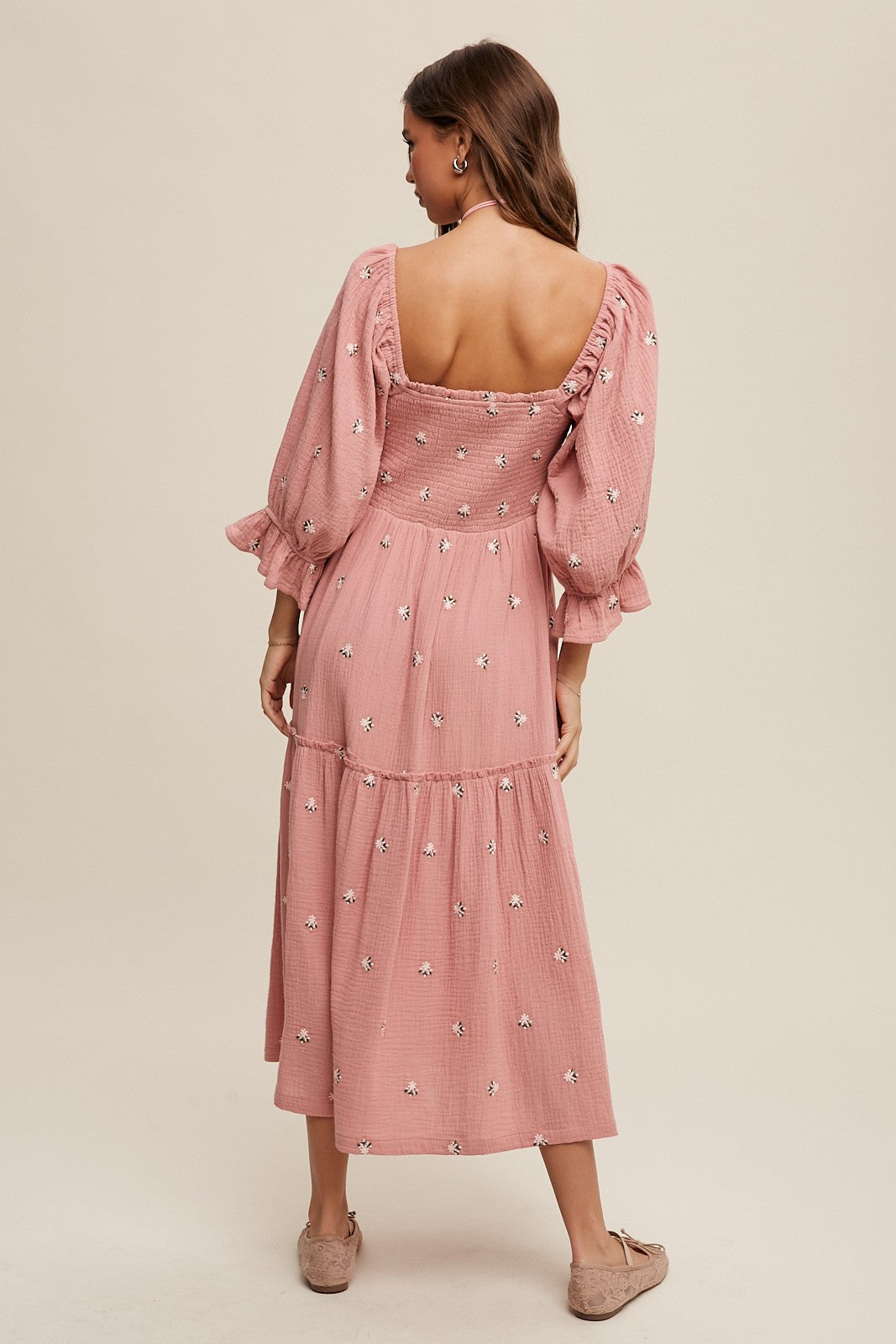 Sophia - Off-shoulder Geborduurde Midi Jurk