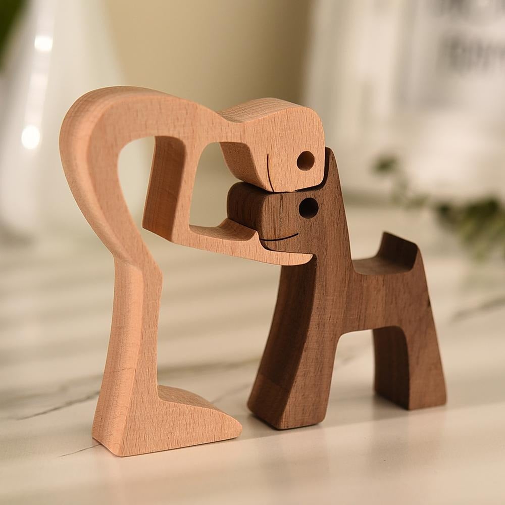 Handgemaakt Houten Honden Liefde Sculptuur voor Baasje en Liefste Viervoeter