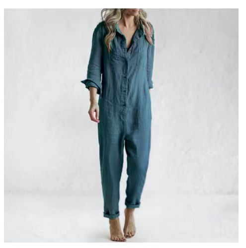 Mia - Linnen Button-Up Jumpsuit