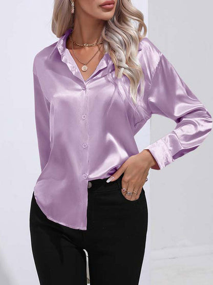 Mallie -  Satijn Glanzende Comfortabele knoop Dames Blouse