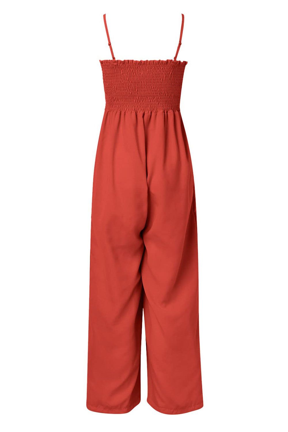 Maci - Jumpsuit met Gesmokte Spaghettibandjes en Wijde Pijpen