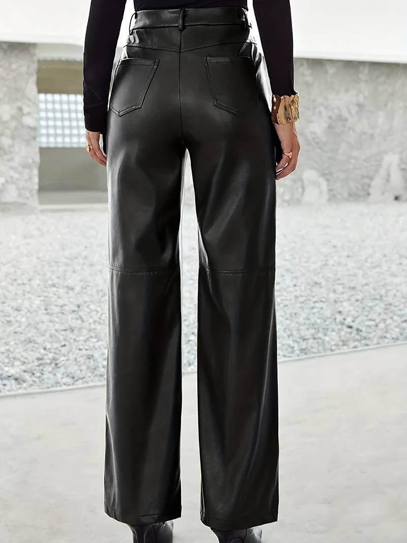 Sophie - Luxe Hoge Taille Leren Broek met Wijde Pijpen voor een Stijlvolle en Gedurfde Look