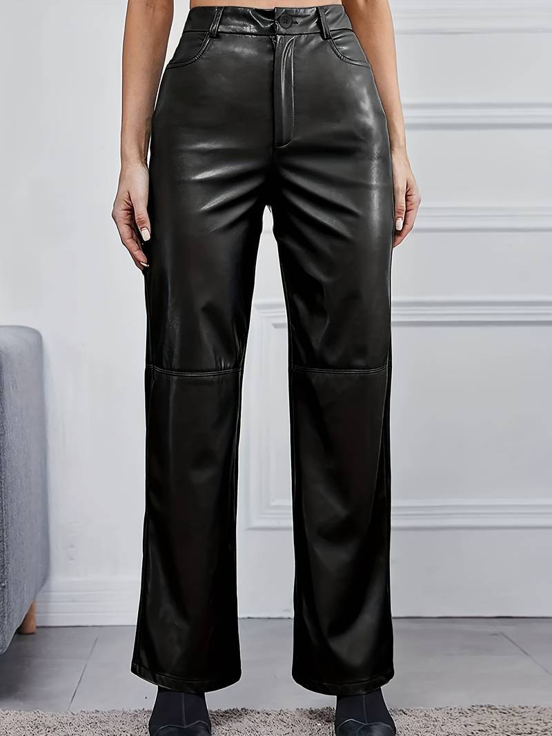 Sophie - Luxe Hoge Taille Leren Broek met Wijde Pijpen voor een Stijlvolle en Gedurfde Look