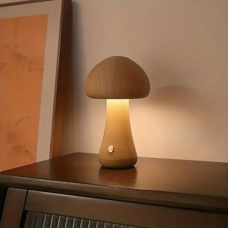 MushGlow Unieke Houten Draadloze Schattige Paddestoel Lamp