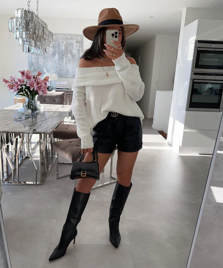 Sophia - Elegante Off-Shoulder Gebreide Trui voor een Verleidelijke