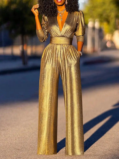 Amara - Metalen Geplooide Jumpsuit