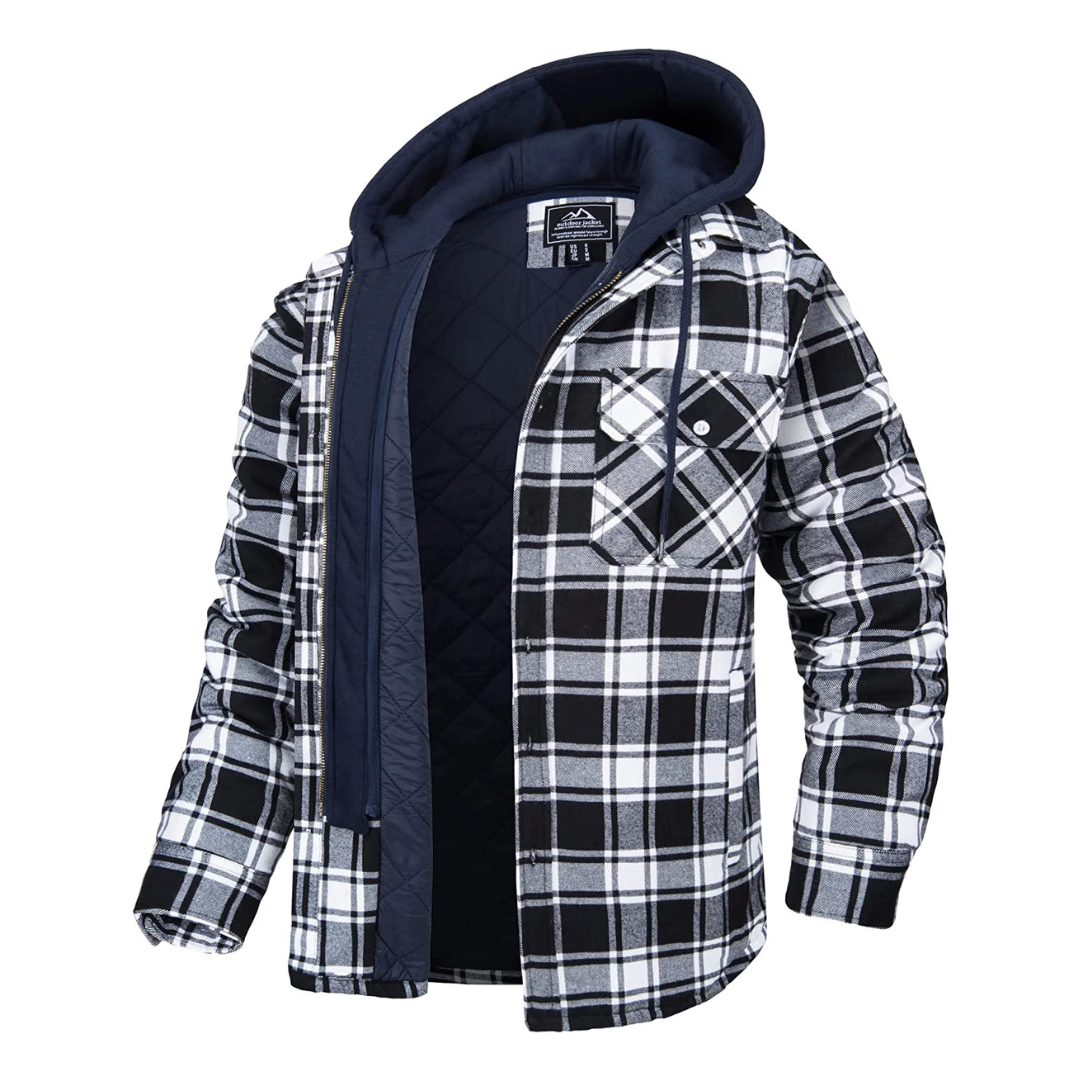 Herito Dubbele Laag Heren Jas met Plaid Patroon en Capuchon