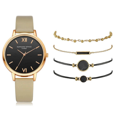 Analoog Quartz Horloge met 4 Matching Armbanden voor een Stijlvolle Vrouwelijke Look