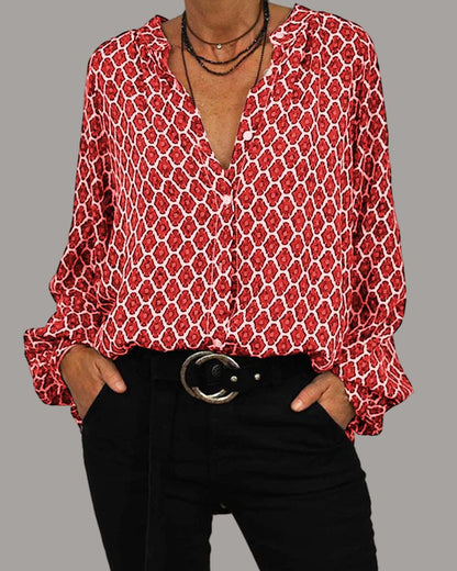 Zarita Dames Casual Blouse met Patroon en V-hals voor een Elevated Look