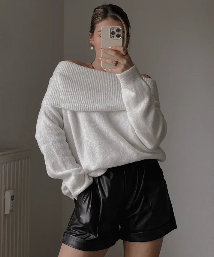 Sophia - Elegante Off-Shoulder Gebreide Trui voor een Verleidelijke