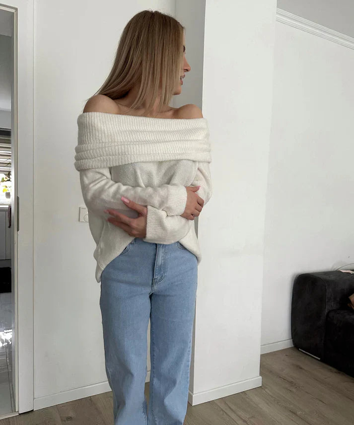 Sophia - Elegante Off-Shoulder Gebreide Trui voor een Verleidelijke