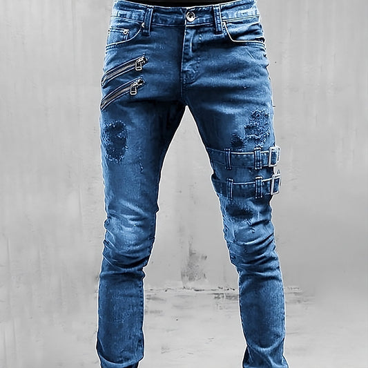 LuxeLine Denim Jeans met Gespen en Ritsen voor Heren