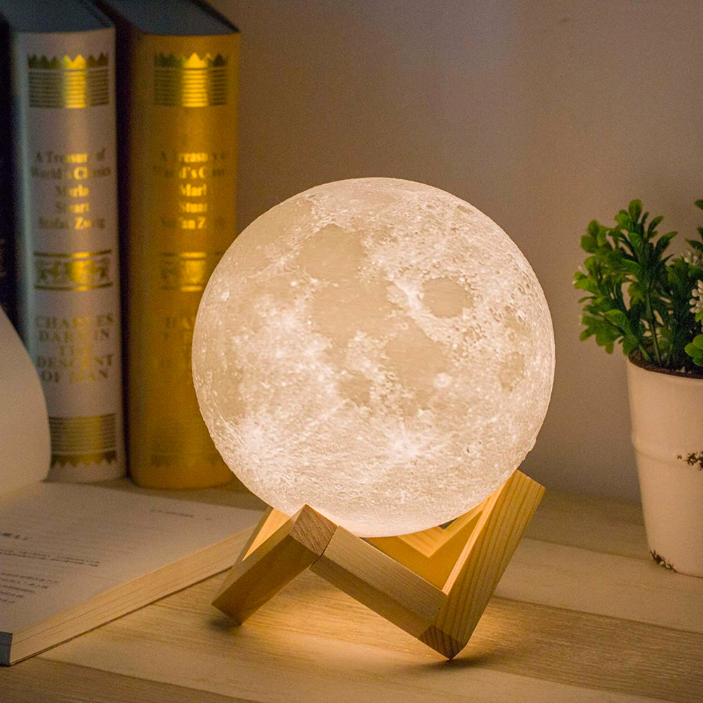 16 Kleuren Maan Lamp met Afstandbediening op Houten Standaard om Heerlijk Stressloos In Slaap te Vallen