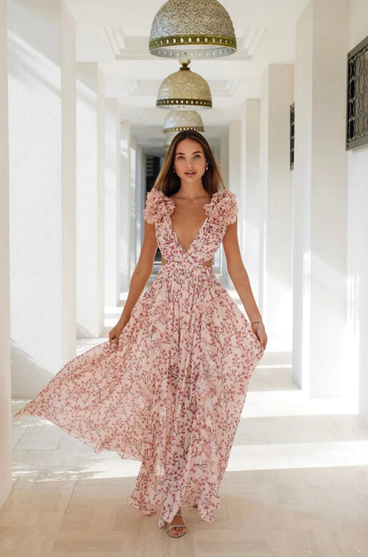 Ava - Mini Jurk met Bloemenprint, Ruches en Diepe V-hals
