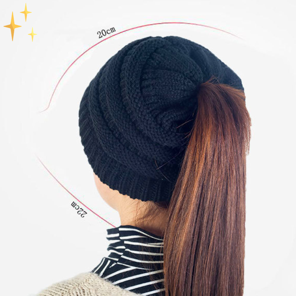 PonyTail Muts Beanie met Opening voor Paardenstaarten voor een Vrouwelijke Look in de Winter