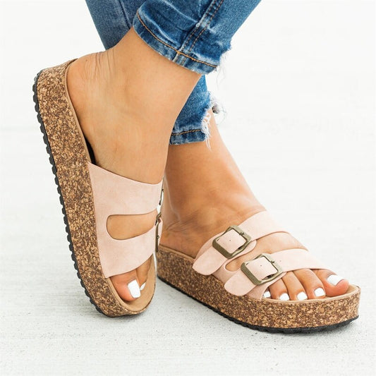 Ida - Zachte kalmte Blush Pink Platform Sandalen met Kurk Details