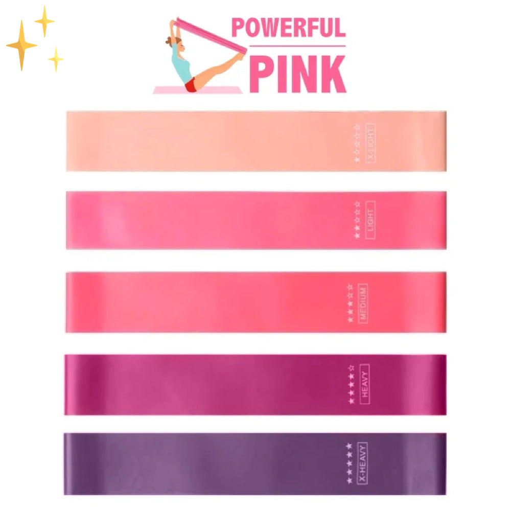 PowerPink 5 Sterktes Roze Weerstandsbanden voor Sport en Fitness Oefeningen