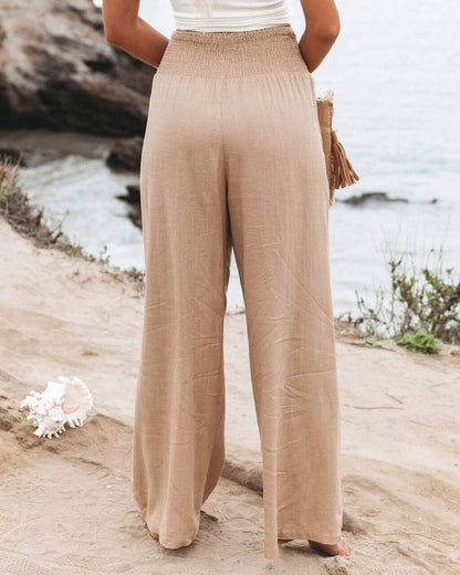 Sophia - Casual Hooggetailleerde Linnen Broek