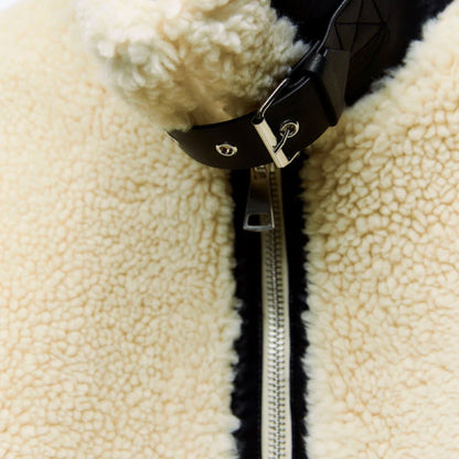 Teddy Modieuze Oversized Wollen Winterjas Motorjacket met Zwarte Accenten Gesps en vol Warmte