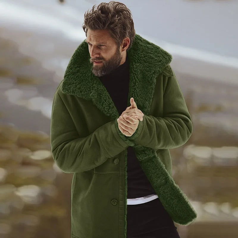 Sebastian - Luxe Shearling Gevoerde Winterjas met Knoopsluiting