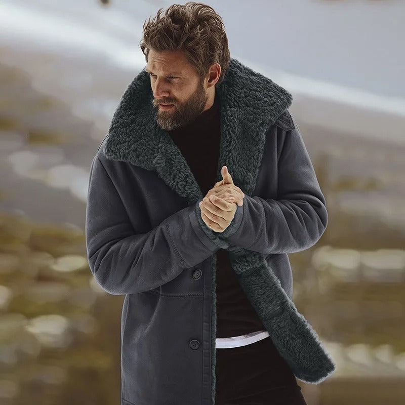 Sebastian - Luxe Shearling Gevoerde Winterjas met Knoopsluiting