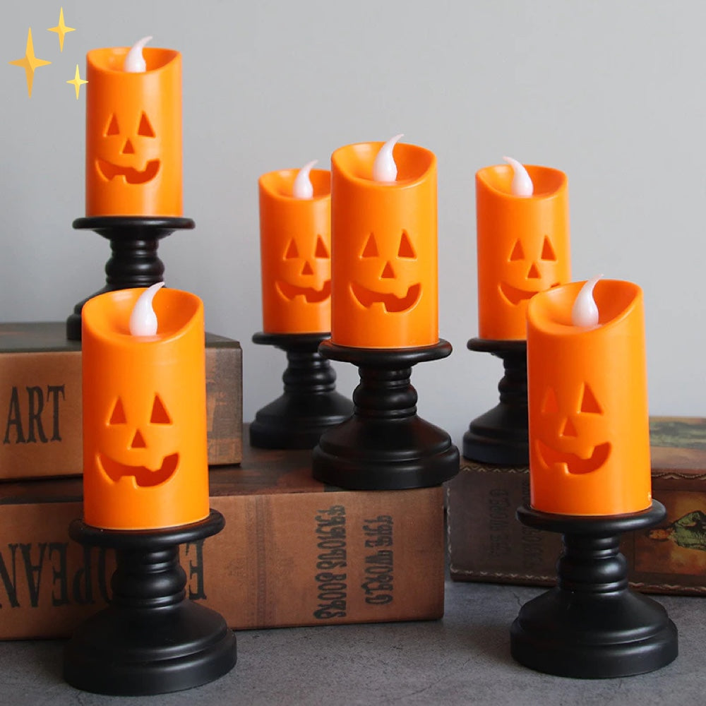 6 Stuks Halloween Pompoen Nepkaarsen met Dynamisch Licht Herfst Decoratie voor Veiligheid met Kinderen