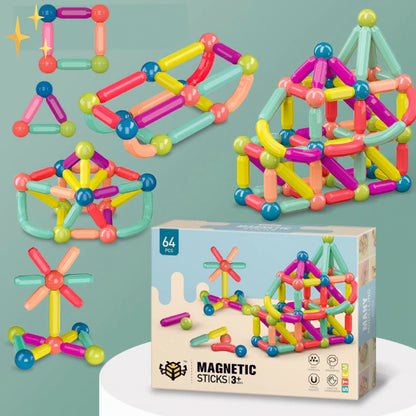 64 Stuks Magnetische Bouwblokken om Kunstwerken en Gebouwen te Maken voor Kinderen