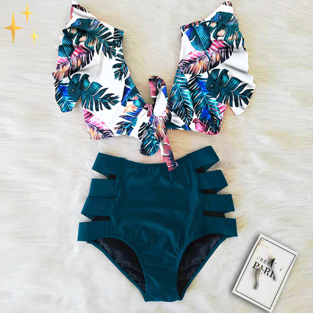 Flora Bikini Set met Hoge Taille Broekje en Ruffle Top voor een Fun en Flirty Look