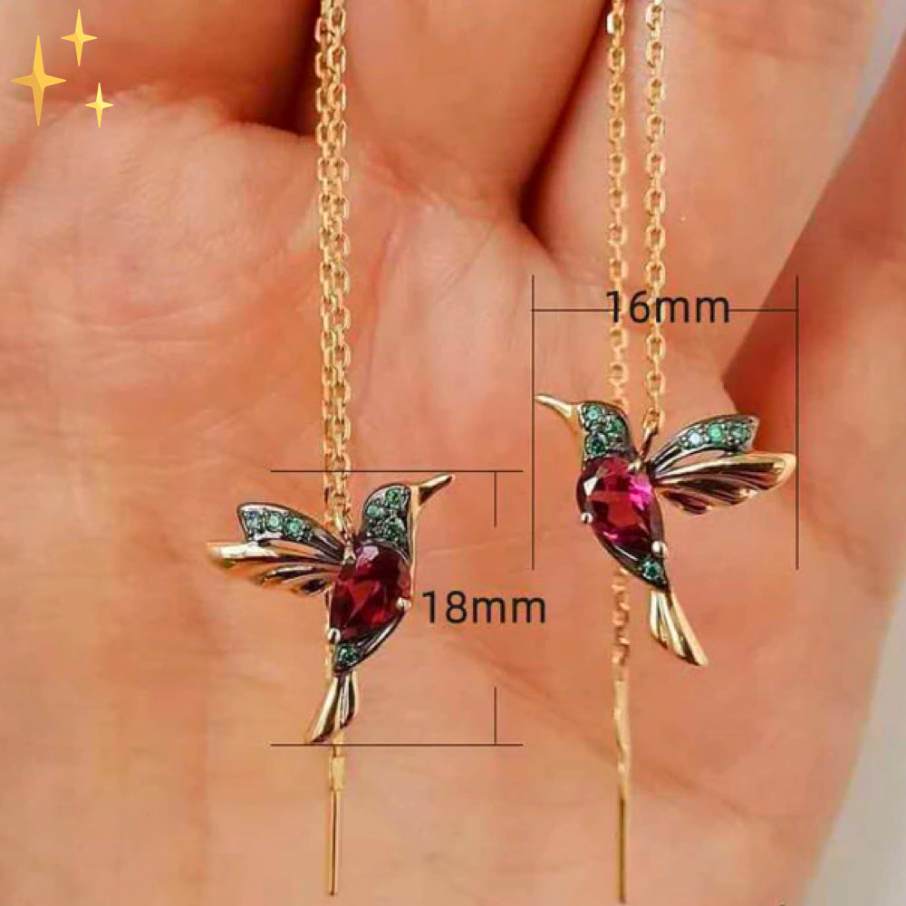 Kolibrie Schitterende Gouden Oorhangers met Glinsterende Steentjes voor een Chique Uitstraling